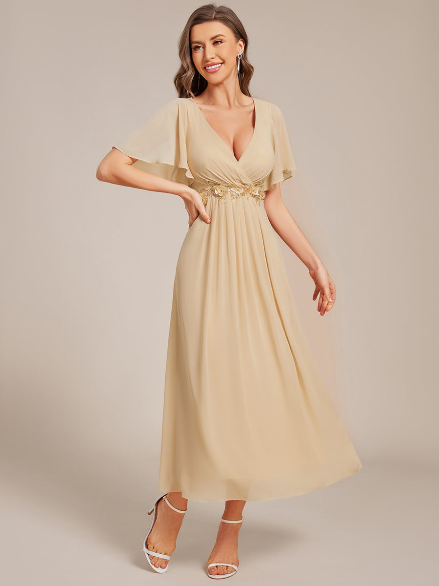 ever DAHLIA|Short Sleeve V Neck Knee Length Mother of the Bride Dress