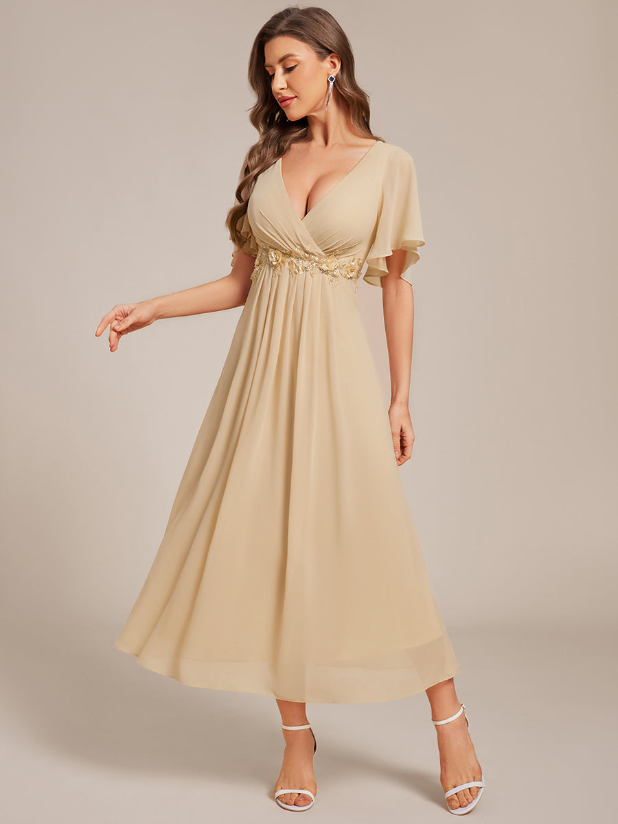 ever DAHLIA|Short Sleeve V Neck Knee Length Mother of the Bride Dress