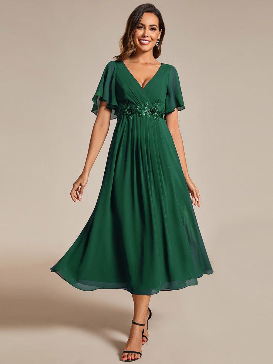 ever DAHLIA|Short Sleeve V Neck Knee Length Mother of the Bride Dress