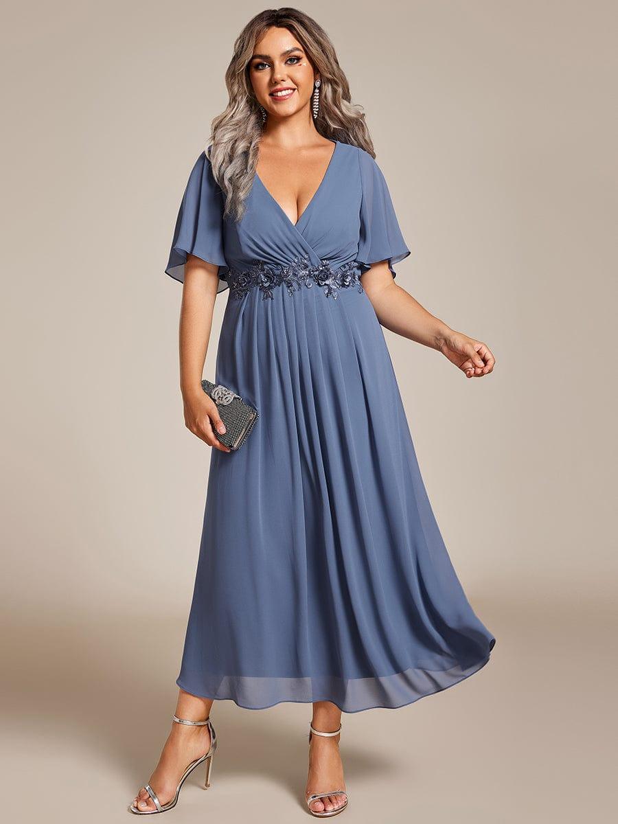 ever DAHLIA|Short Sleeve V Neck Knee Length Mother of the Bride Dress