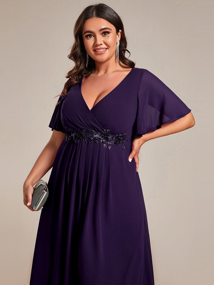 ever DAHLIA|Short Sleeve V Neck Knee Length Mother of the Bride Dress