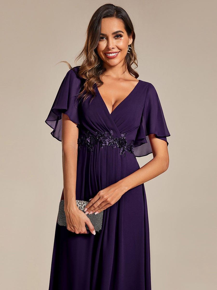 ever DAHLIA|Short Sleeve V Neck Knee Length Mother of the Bride Dress