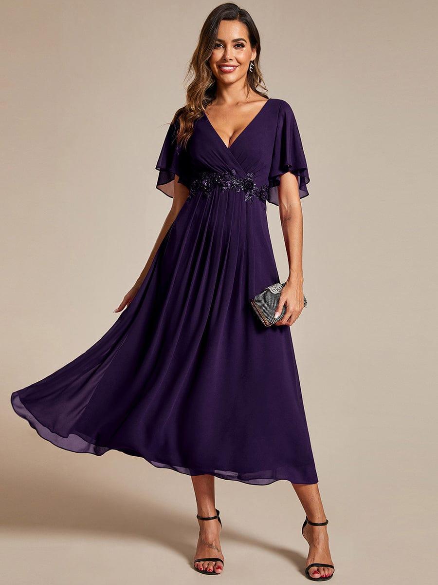 ever DAHLIA|Short Sleeve V Neck Knee Length Mother of the Bride Dress