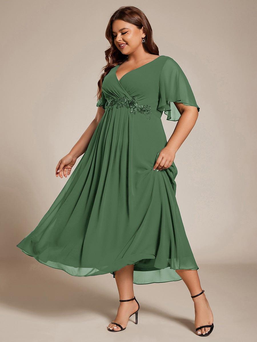 ever DAHLIA|Short Sleeve V Neck Knee Length Mother of the Bride Dress