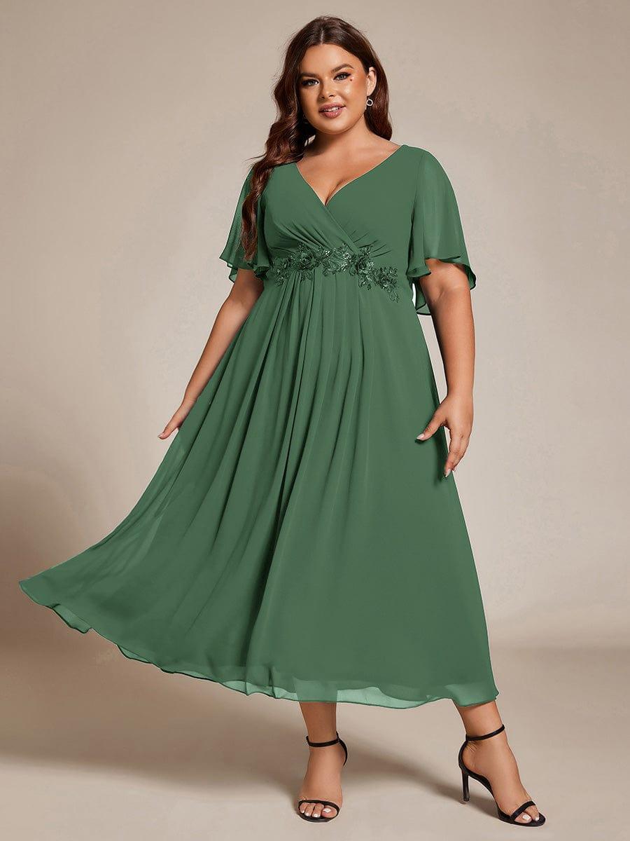ever DAHLIA|Short Sleeve V Neck Knee Length Mother of the Bride Dress