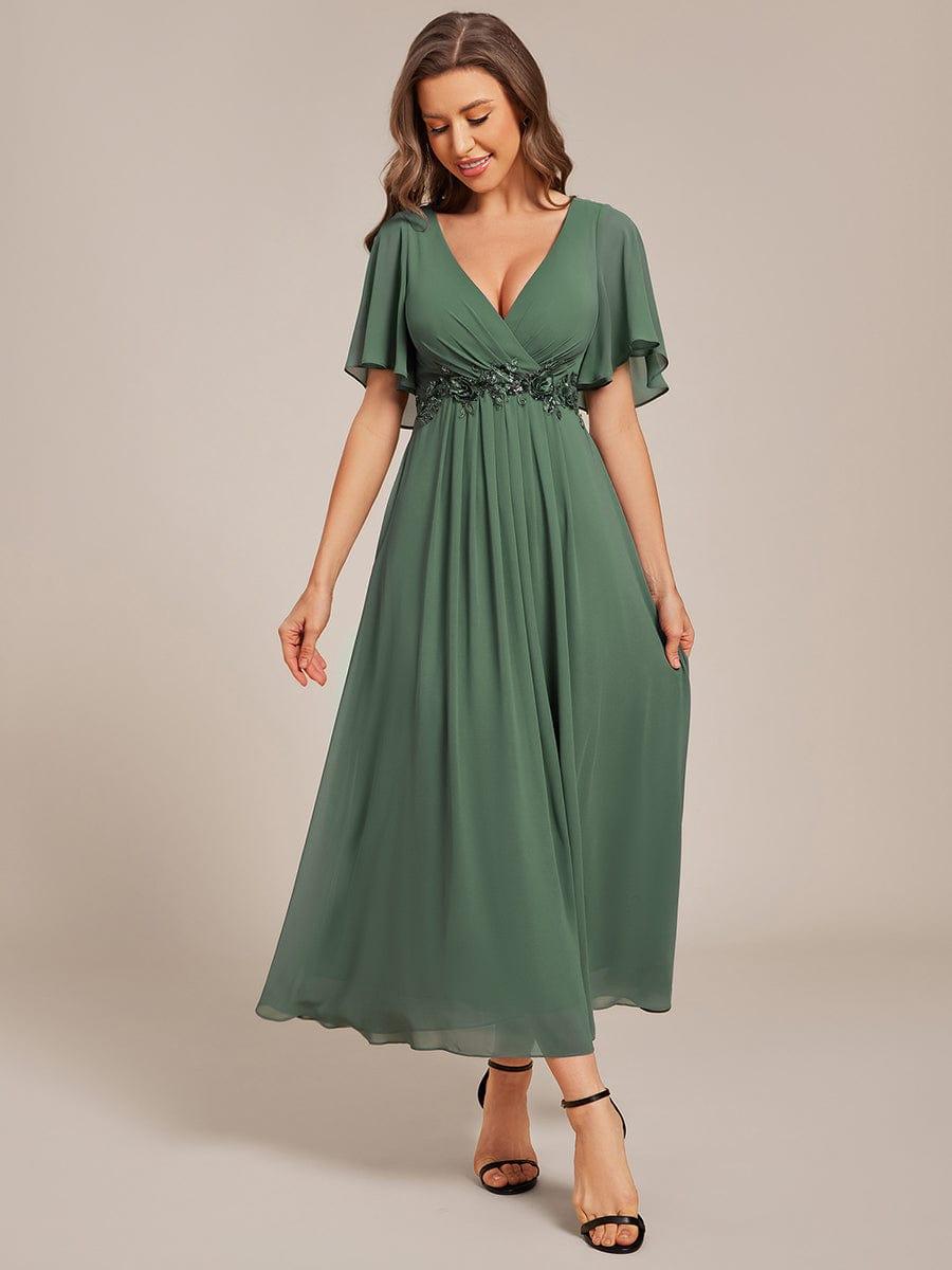 ever DAHLIA|Short Sleeve V Neck Knee Length Mother of the Bride Dress