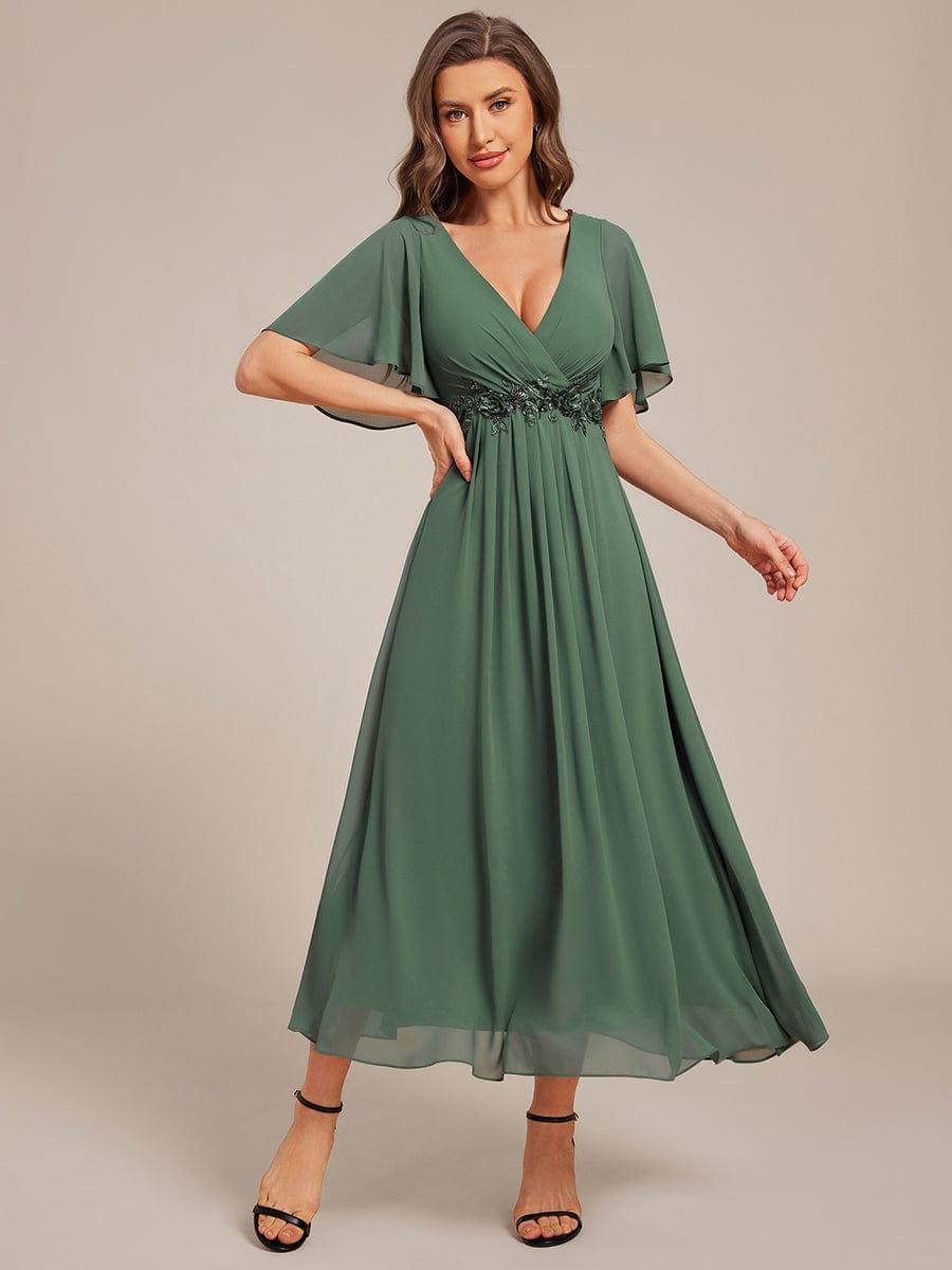ever DAHLIA|Short Sleeve V Neck Knee Length Mother of the Bride Dress