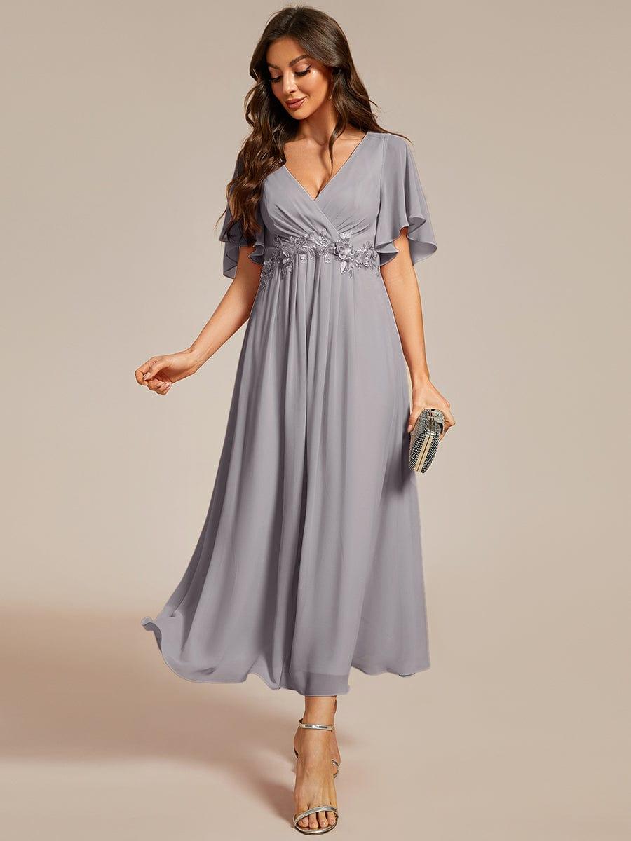 ever DAHLIA|Short Sleeve V Neck Knee Length Mother of the Bride Dress