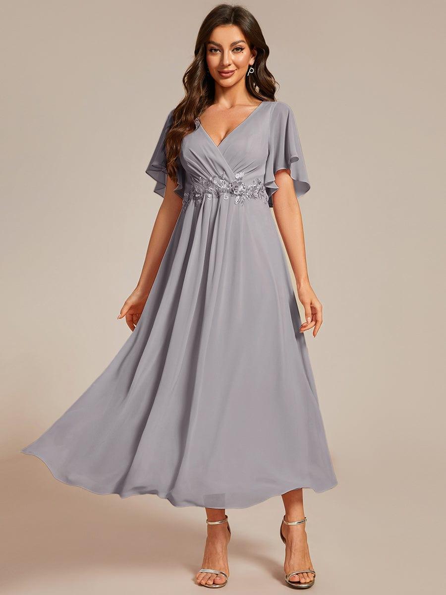 ever DAHLIA|Short Sleeve V Neck Knee Length Mother of the Bride Dress