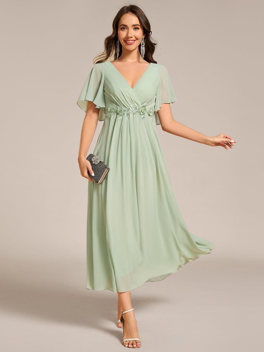 ever DAHLIA|Short Sleeve V Neck Knee Length Mother of the Bride Dress