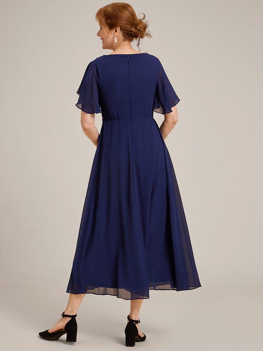 ever DAHLIA|Short Sleeve V Neck Knee Length Mother of the Bride Dress