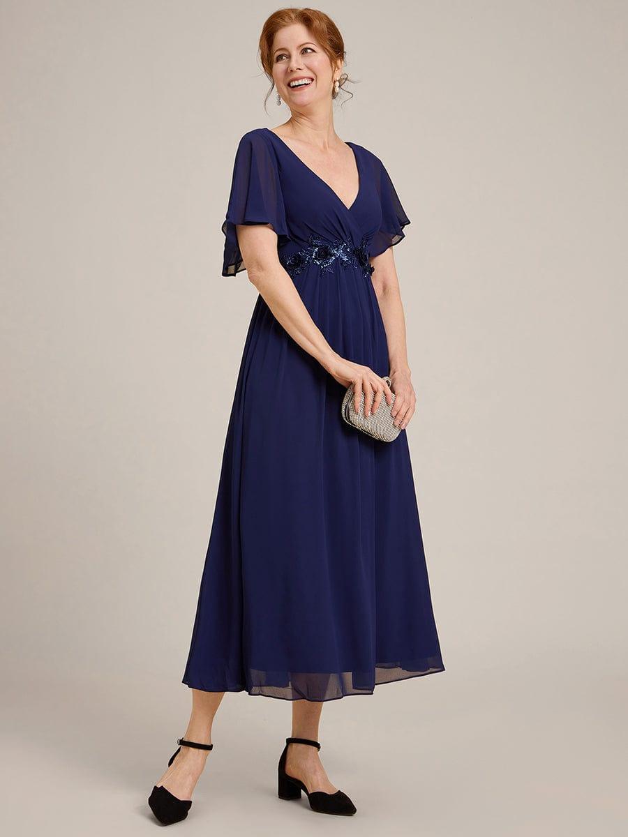 ever DAHLIA|Short Sleeve V Neck Knee Length Mother of the Bride Dress