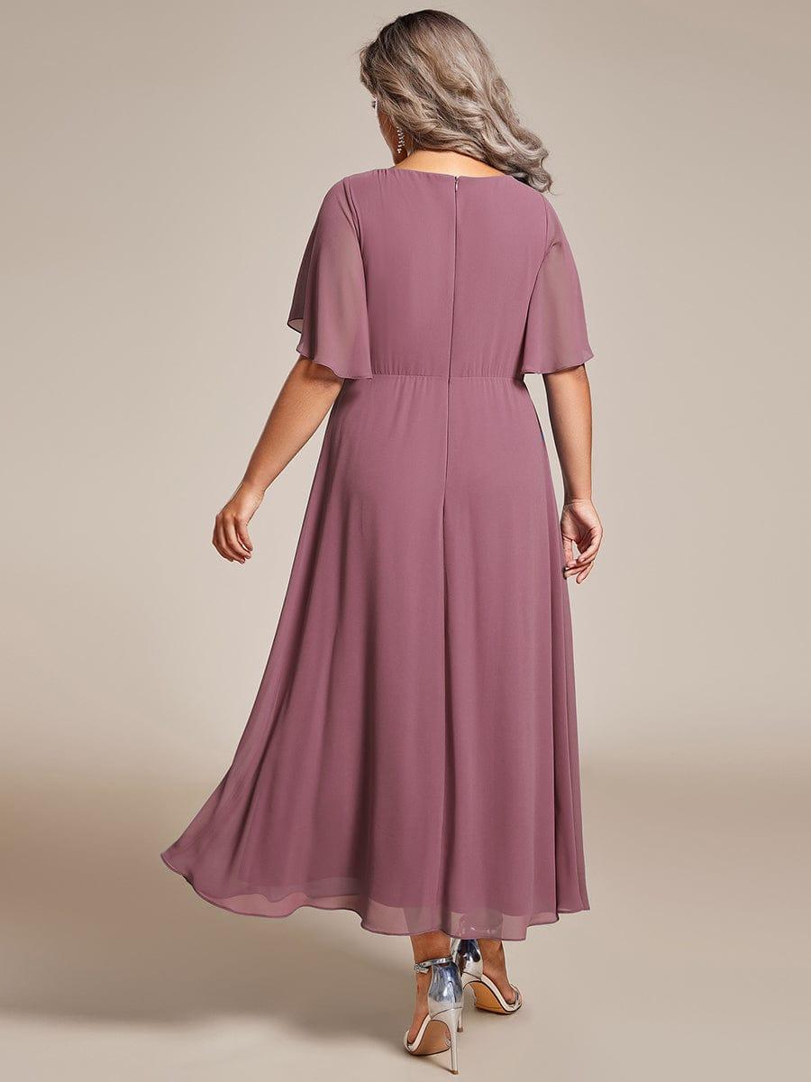 ever DAHLIA|Short Sleeve V Neck Knee Length Mother of the Bride Dress