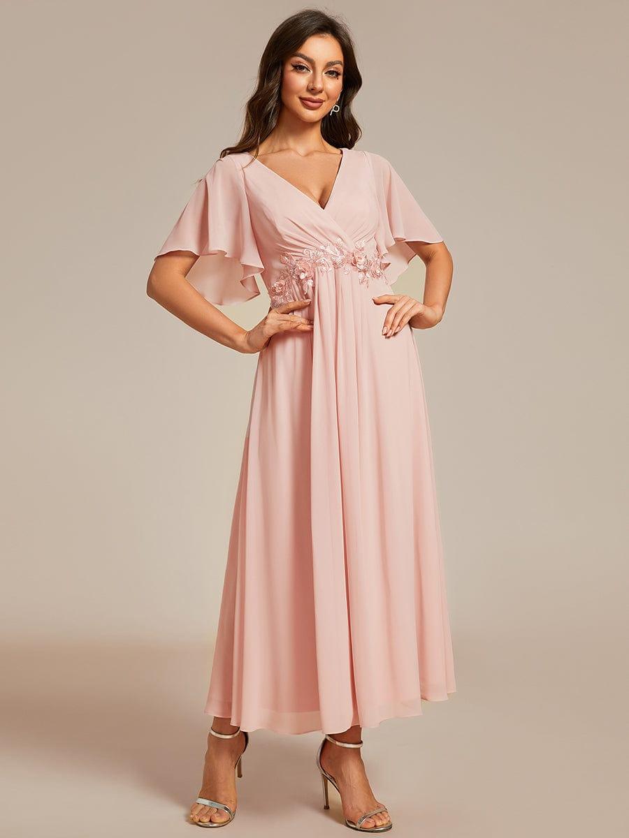 ever DAHLIA|Short Sleeve V Neck Knee Length Mother of the Bride Dress