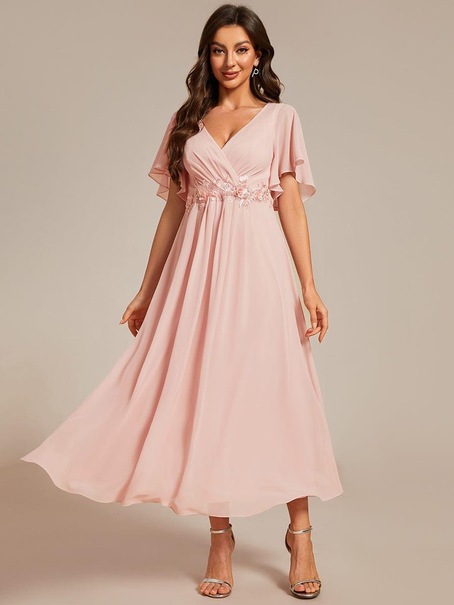 ever DAHLIA|Short Sleeve V Neck Knee Length Mother of the Bride Dress