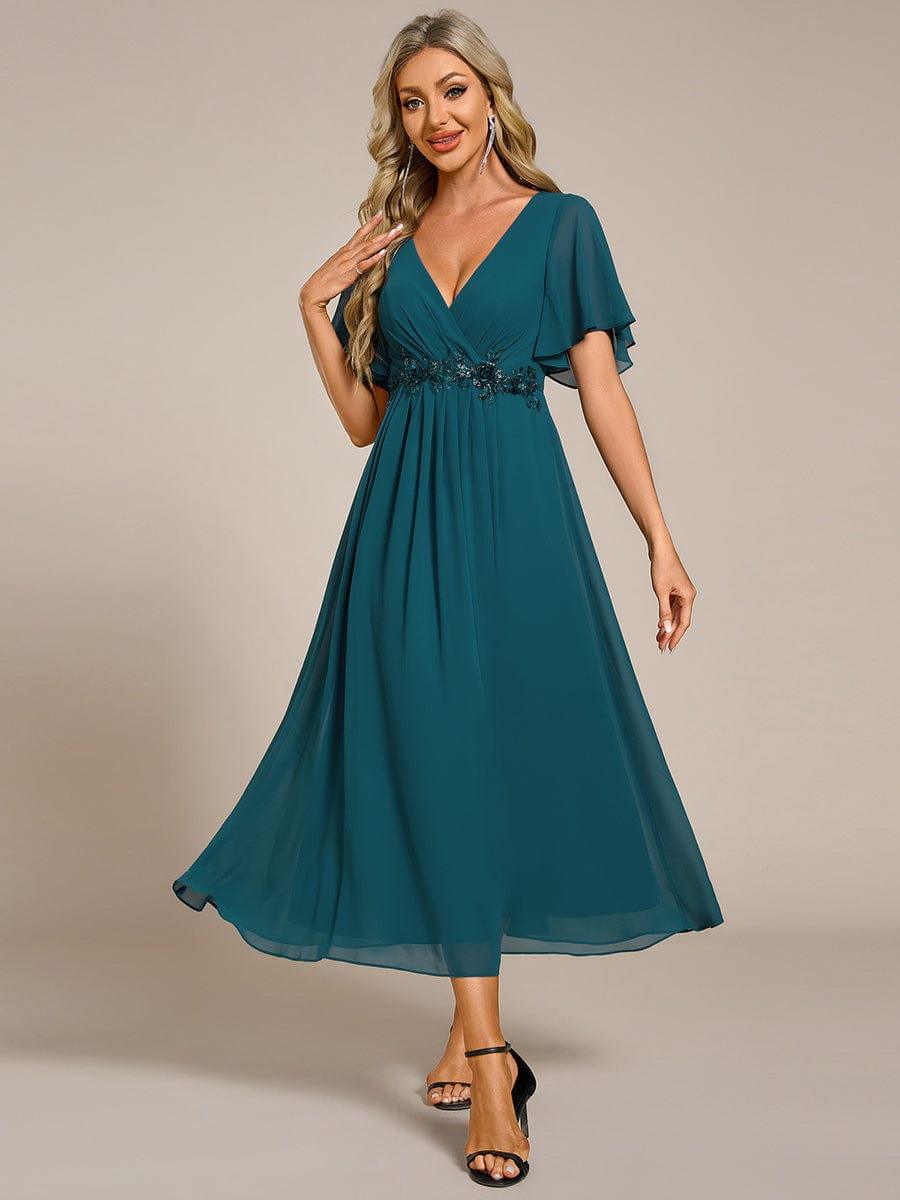 ever DAHLIA|Short Sleeve V Neck Knee Length Mother of the Bride Dress