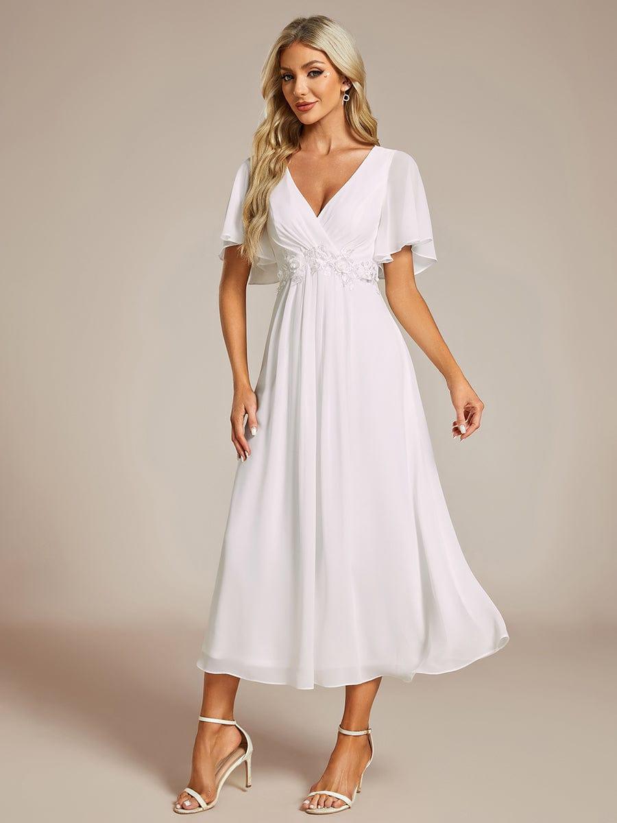 ever DAHLIA|Short Sleeve V Neck Knee Length Mother of the Bride Dress