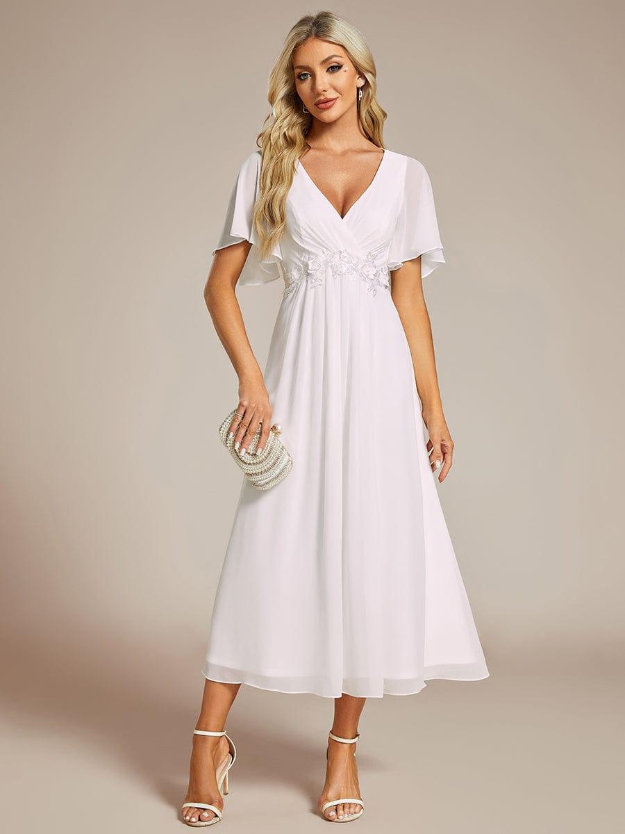 ever DAHLIA|Short Sleeve V Neck Knee Length Mother of the Bride Dress