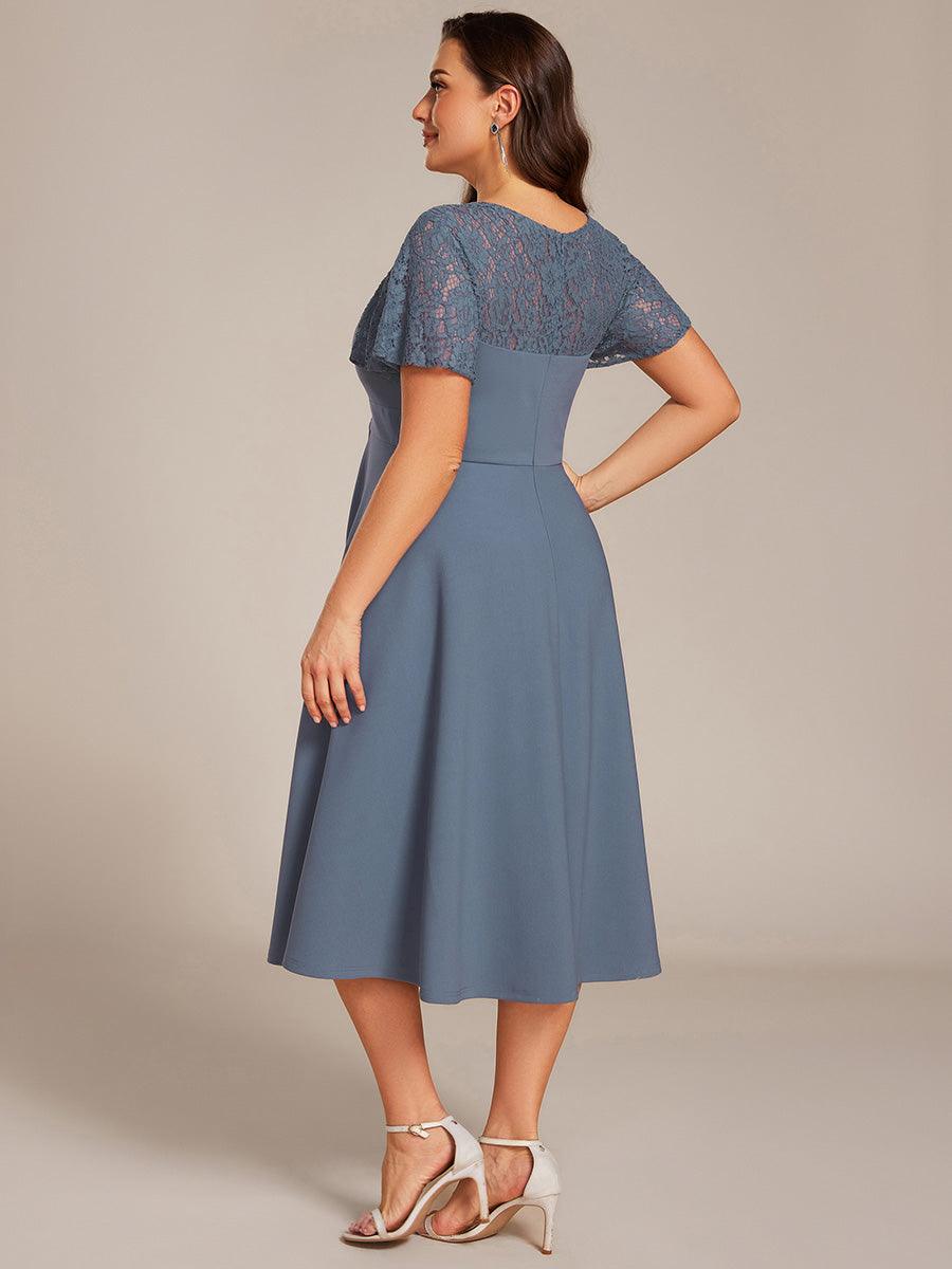 ever EVIE|Short Sleeves A-Line Midi Wedding Guest Dress with Pockets