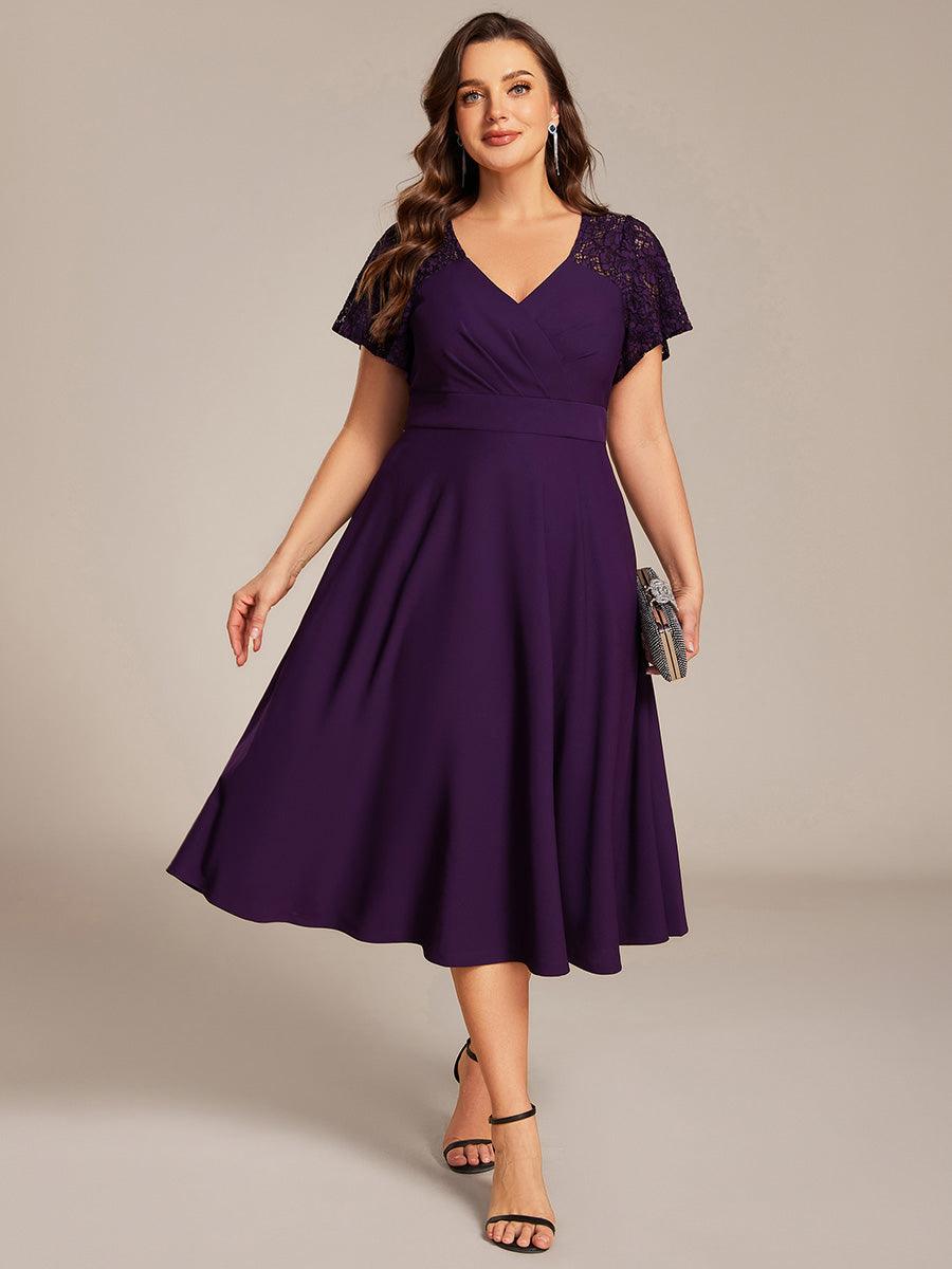 ever EVIE|Short Sleeves A-Line Midi Wedding Guest Dress with Pockets
