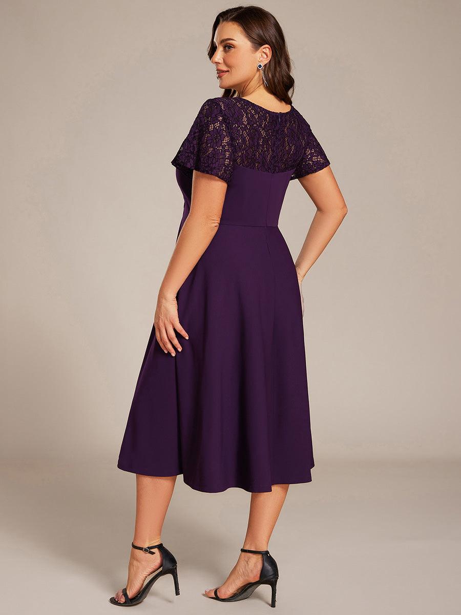 ever EVIE|Short Sleeves A-Line Midi Wedding Guest Dress with Pockets