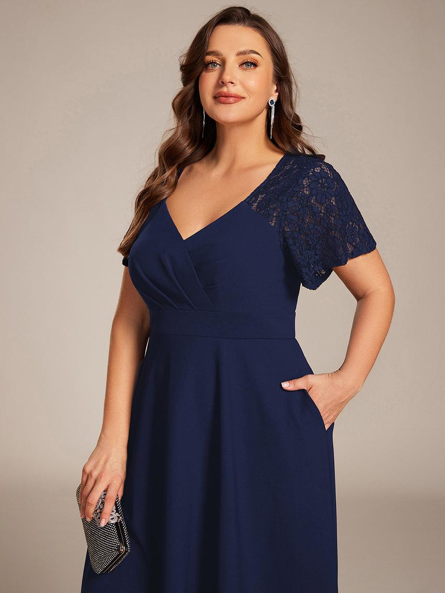ever EVIE|Short Sleeves A-Line Midi Wedding Guest Dress with Pockets