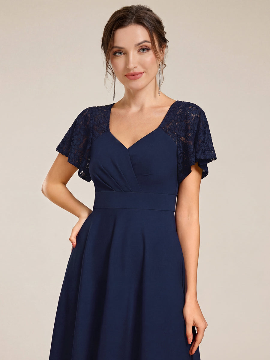ever EVIE|Short Sleeves A-Line Midi Wedding Guest Dress with Pockets