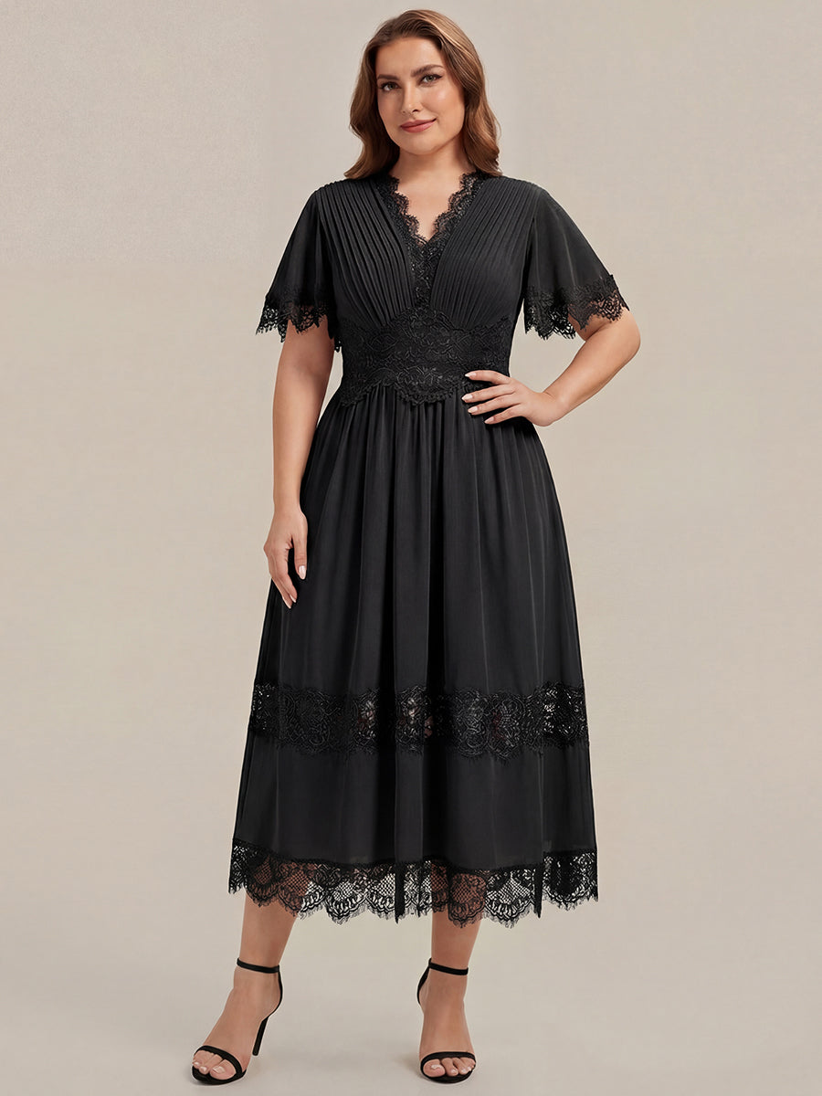 Cut-Out Detail Chiffon Ruffle Sleeve Wedding Guest Dress