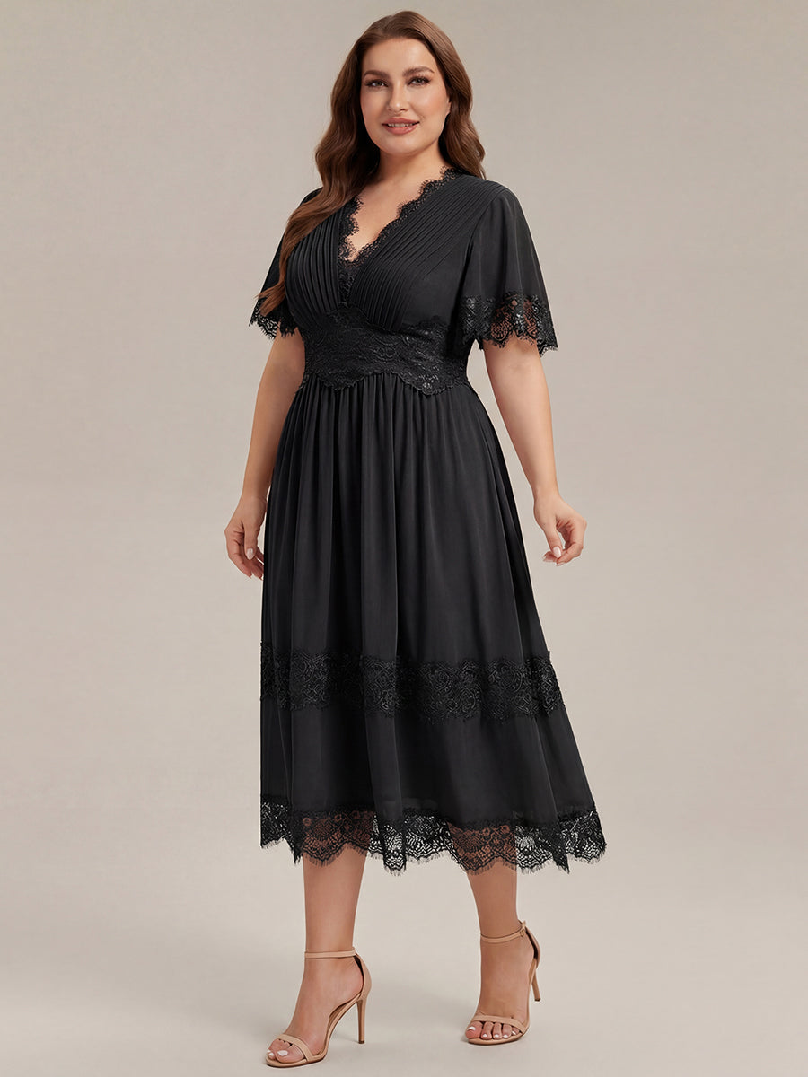 Cut-Out Detail Chiffon Ruffle Sleeve Wedding Guest Dress