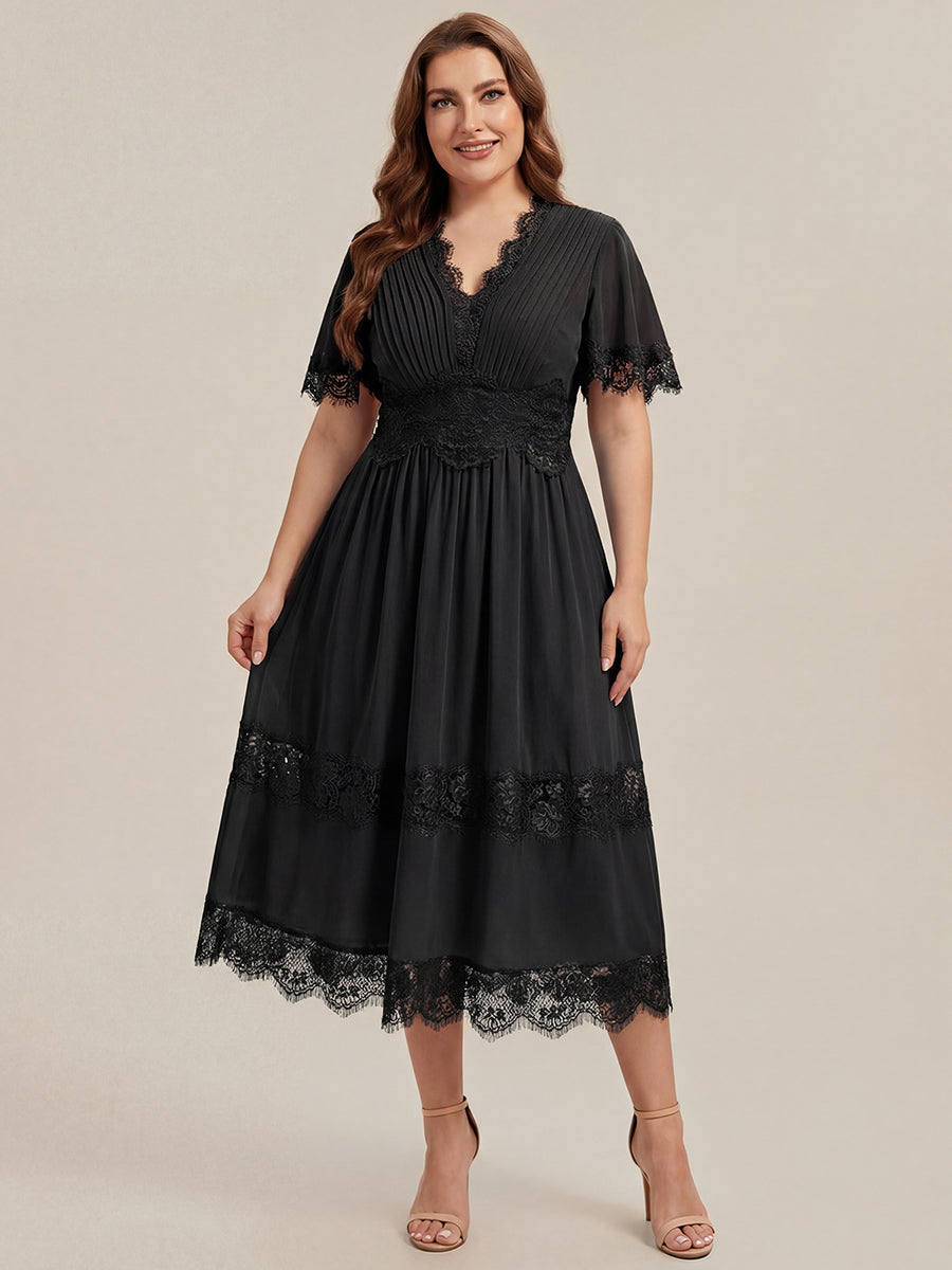 Cut-Out Detail Chiffon Ruffle Sleeve Wedding Guest Dress