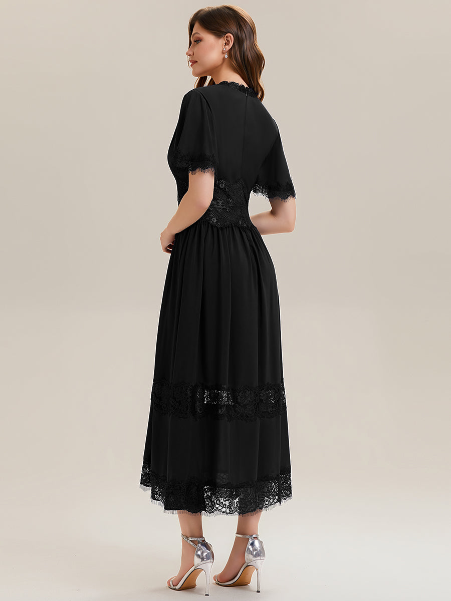 Cut-Out Detail Chiffon Ruffle Sleeve Wedding Guest Dress