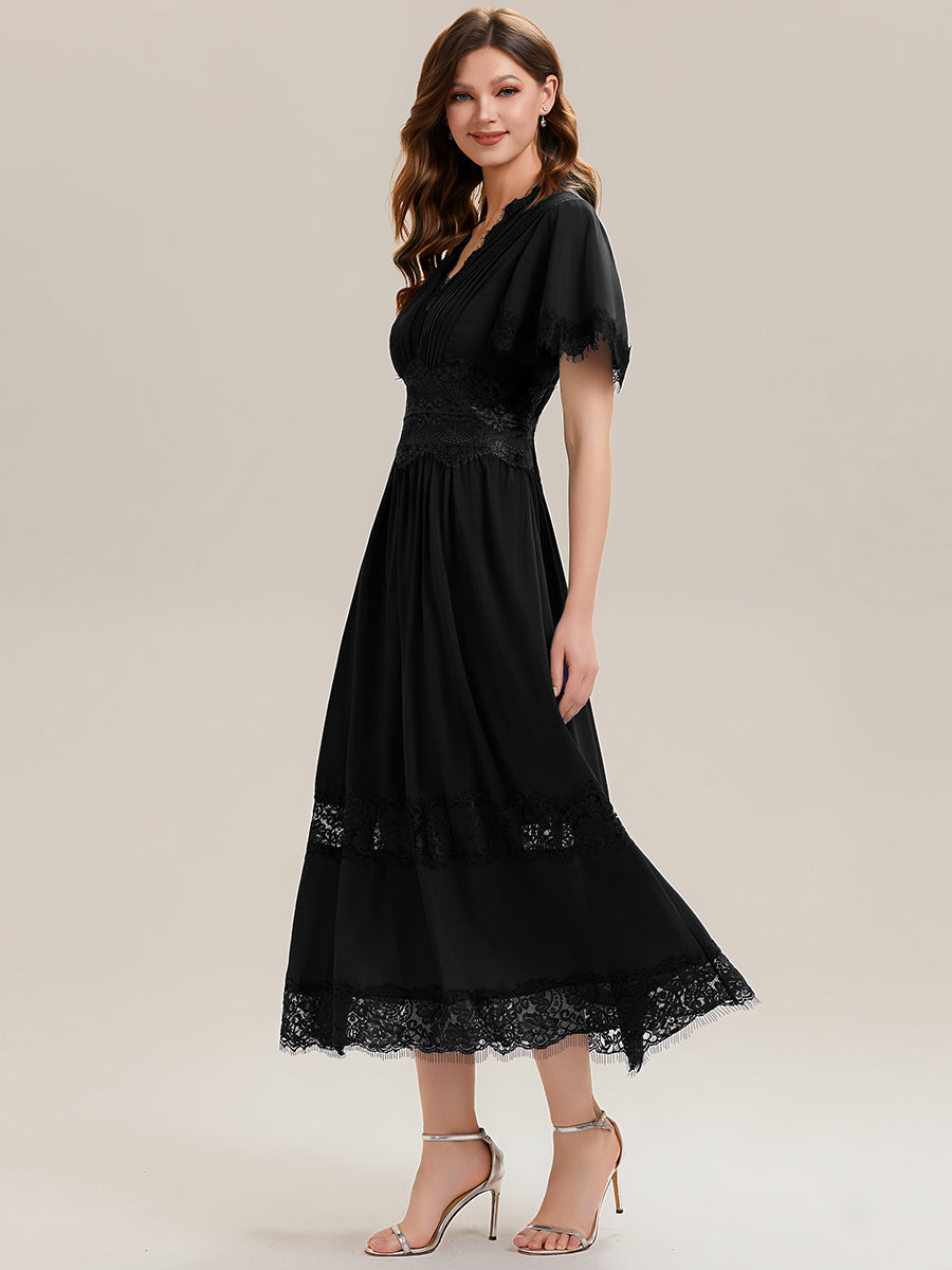 Cut-Out Detail Chiffon Ruffle Sleeve Wedding Guest Dress