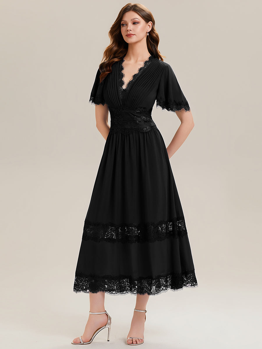 Cut-Out Detail Chiffon Ruffle Sleeve Wedding Guest Dress