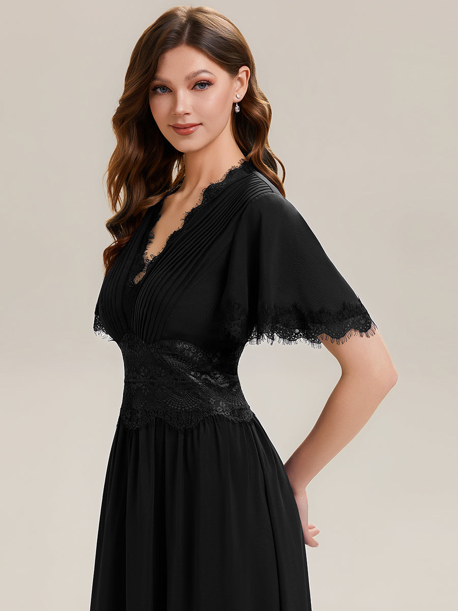Cut-Out Detail Chiffon Ruffle Sleeve Wedding Guest Dress