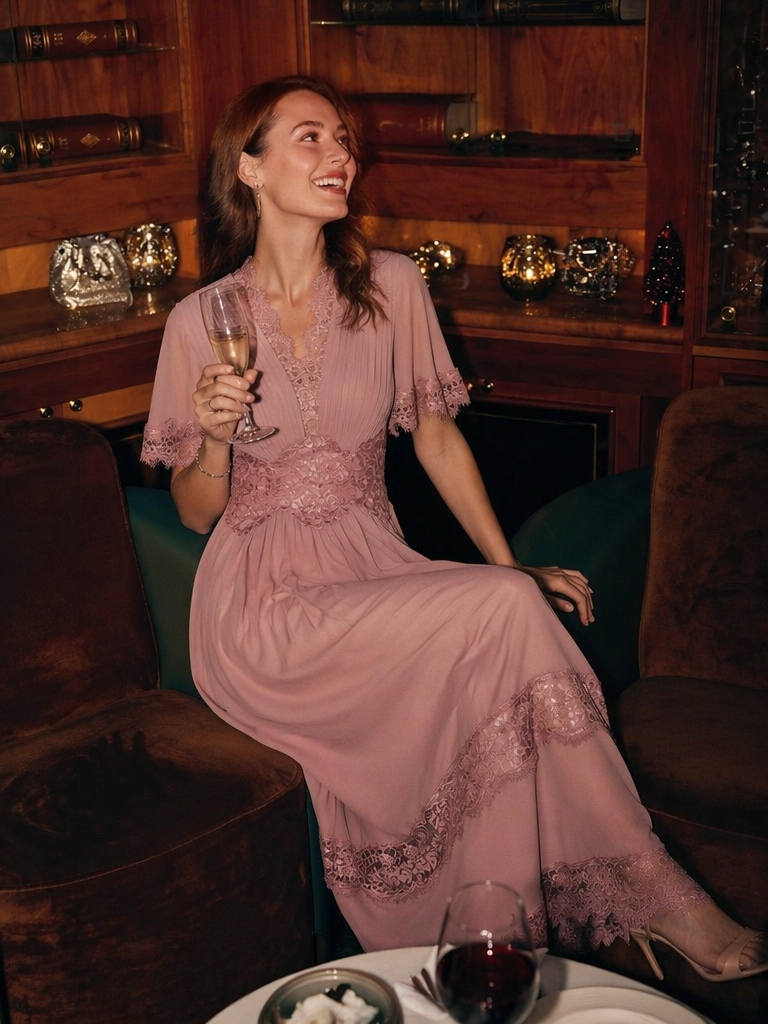 Cut-Out Detail Chiffon Ruffle Sleeve Wedding Guest Dress