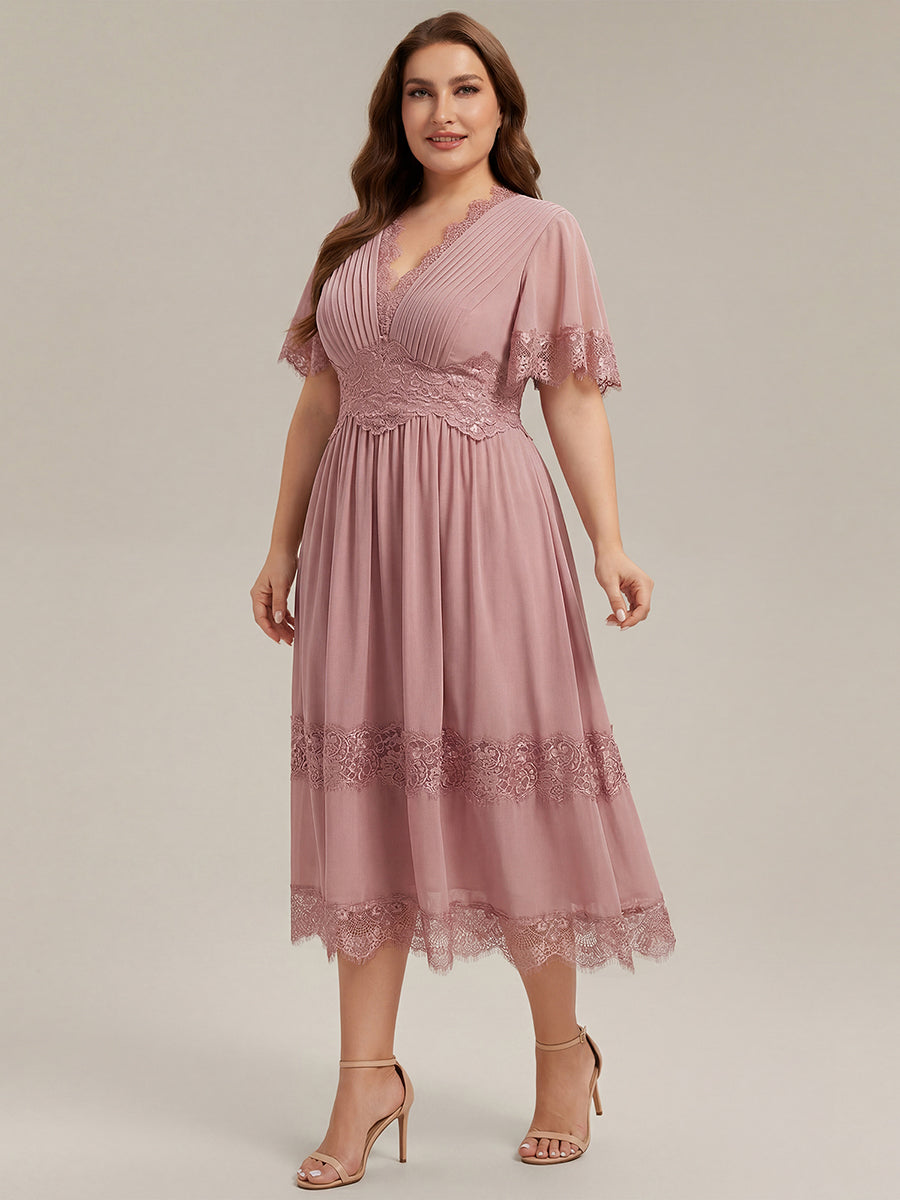 Cut-Out Detail Chiffon Ruffle Sleeve Wedding Guest Dress