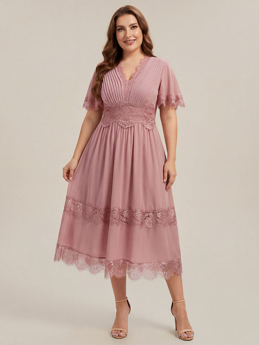 Cut-Out Detail Chiffon Ruffle Sleeve Wedding Guest Dress