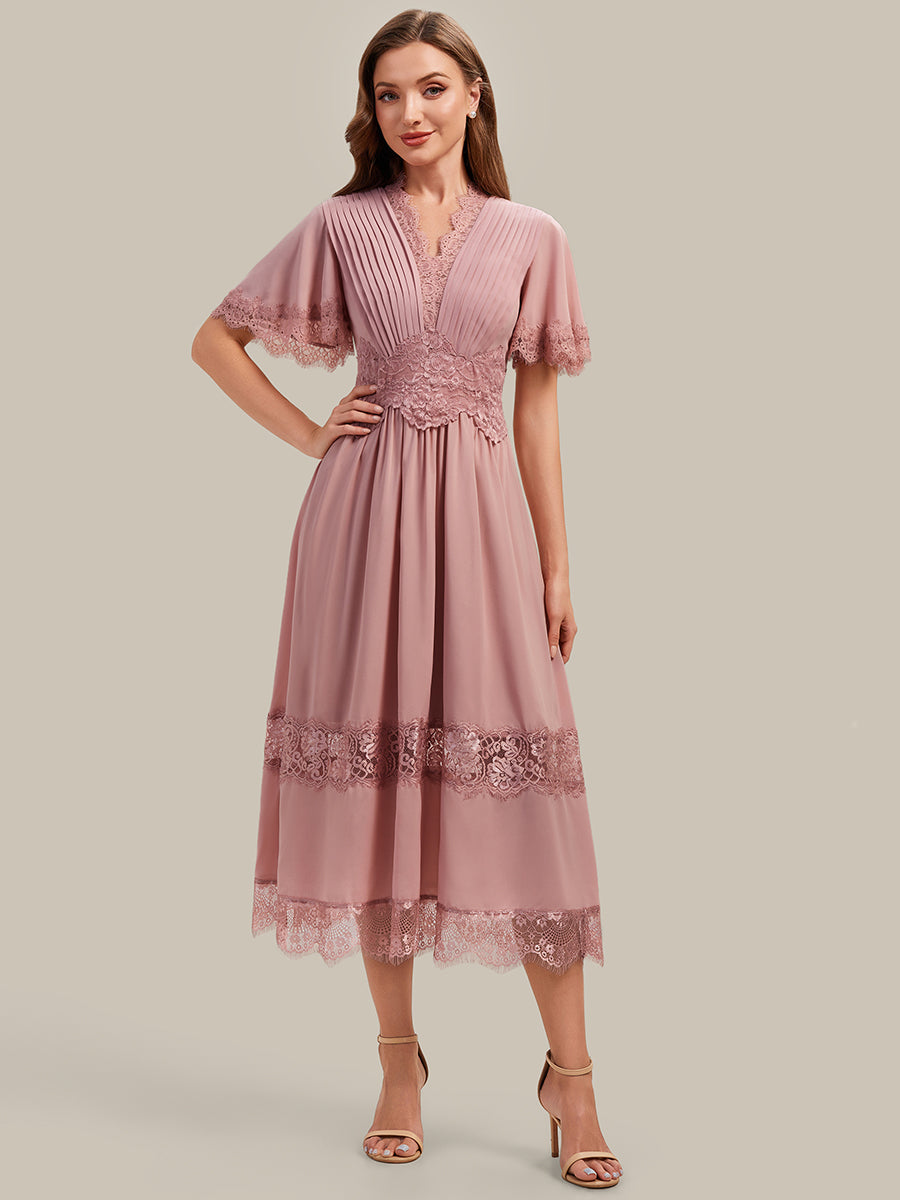 Cut-Out Detail Chiffon Ruffle Sleeve Wedding Guest Dress