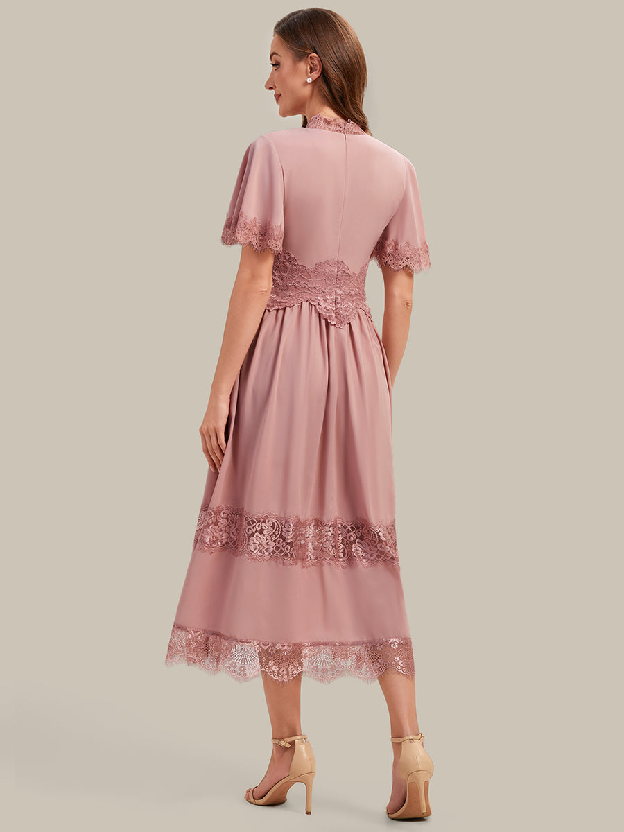 Cut-Out Detail Chiffon Ruffle Sleeve Wedding Guest Dress