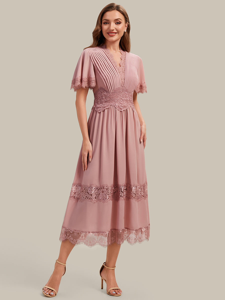 Cut-Out Detail Chiffon Ruffle Sleeve Wedding Guest Dress