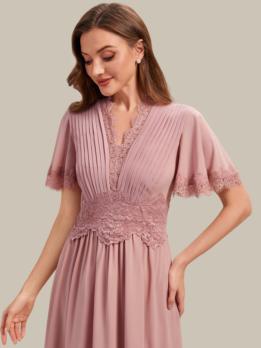 Cut-Out Detail Chiffon Ruffle Sleeve Wedding Guest Dress