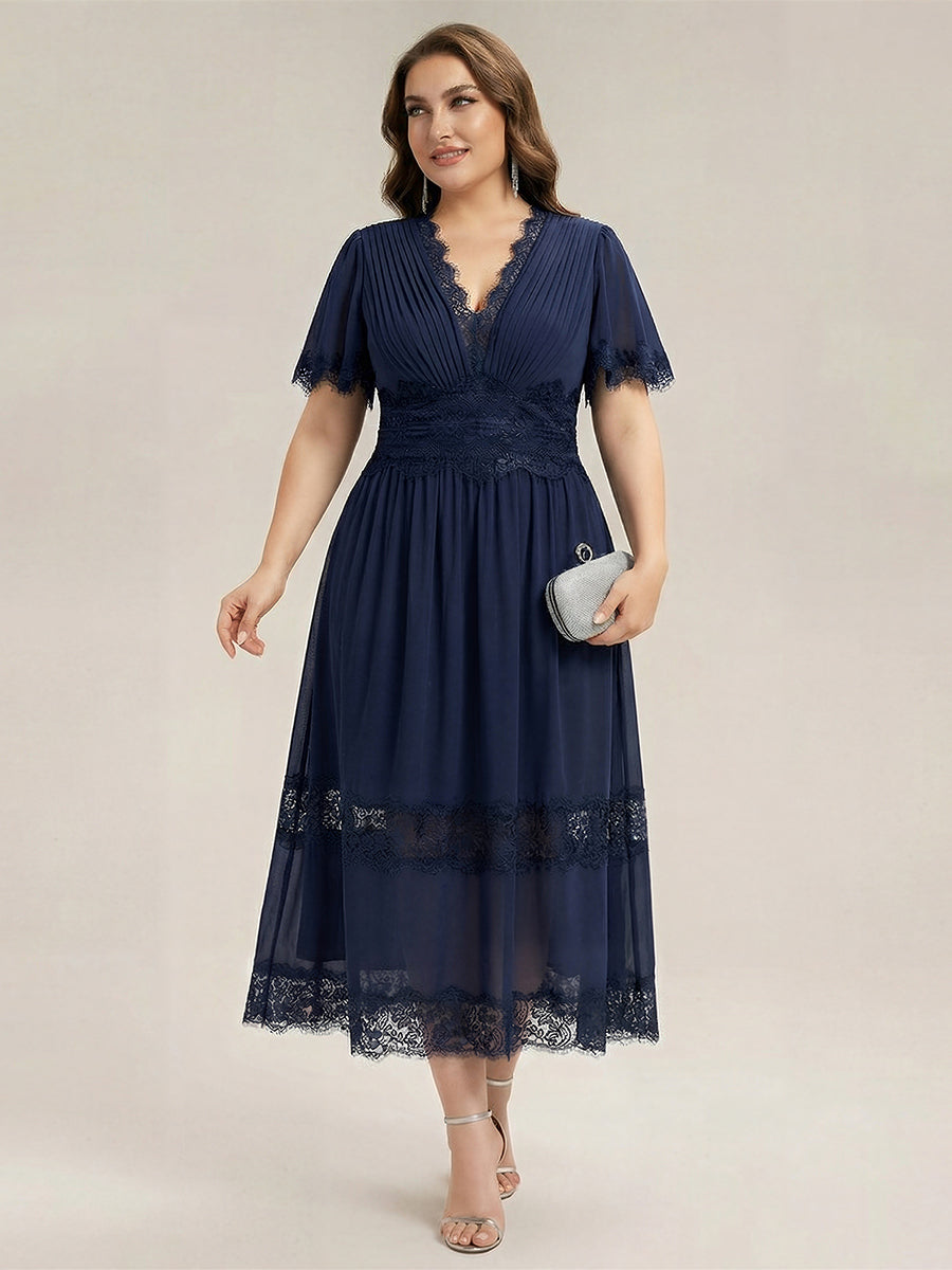 Cut-Out Detail Chiffon Ruffle Sleeve Wedding Guest Dress