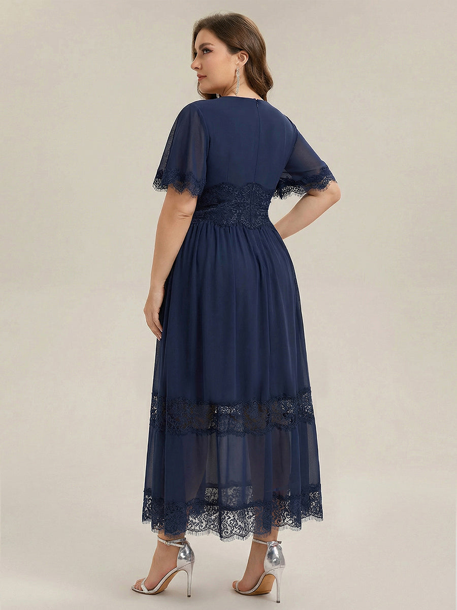 Cut-Out Detail Chiffon Ruffle Sleeve Wedding Guest Dress