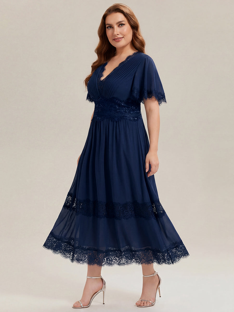 Cut-Out Detail Chiffon Ruffle Sleeve Wedding Guest Dress