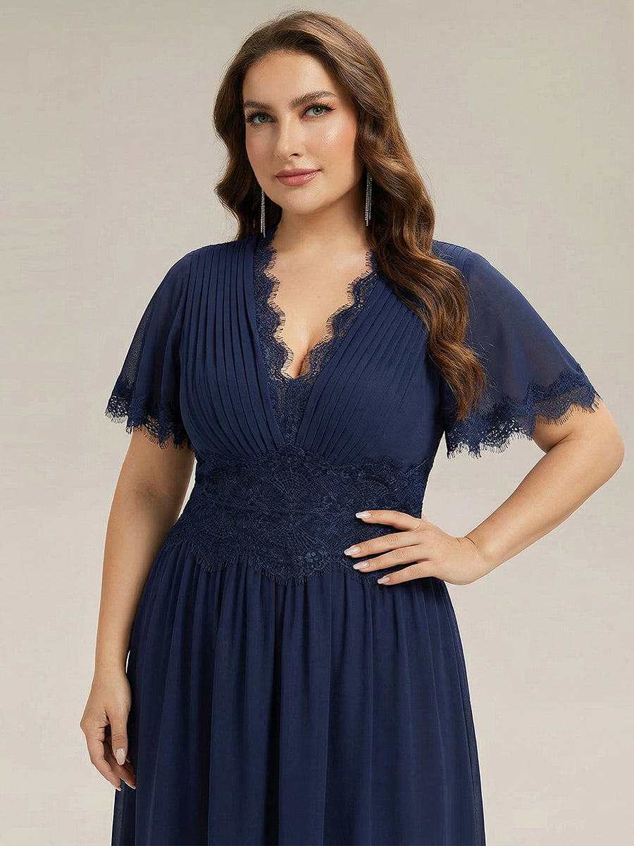 Cut-Out Detail Chiffon Ruffle Sleeve Wedding Guest Dress