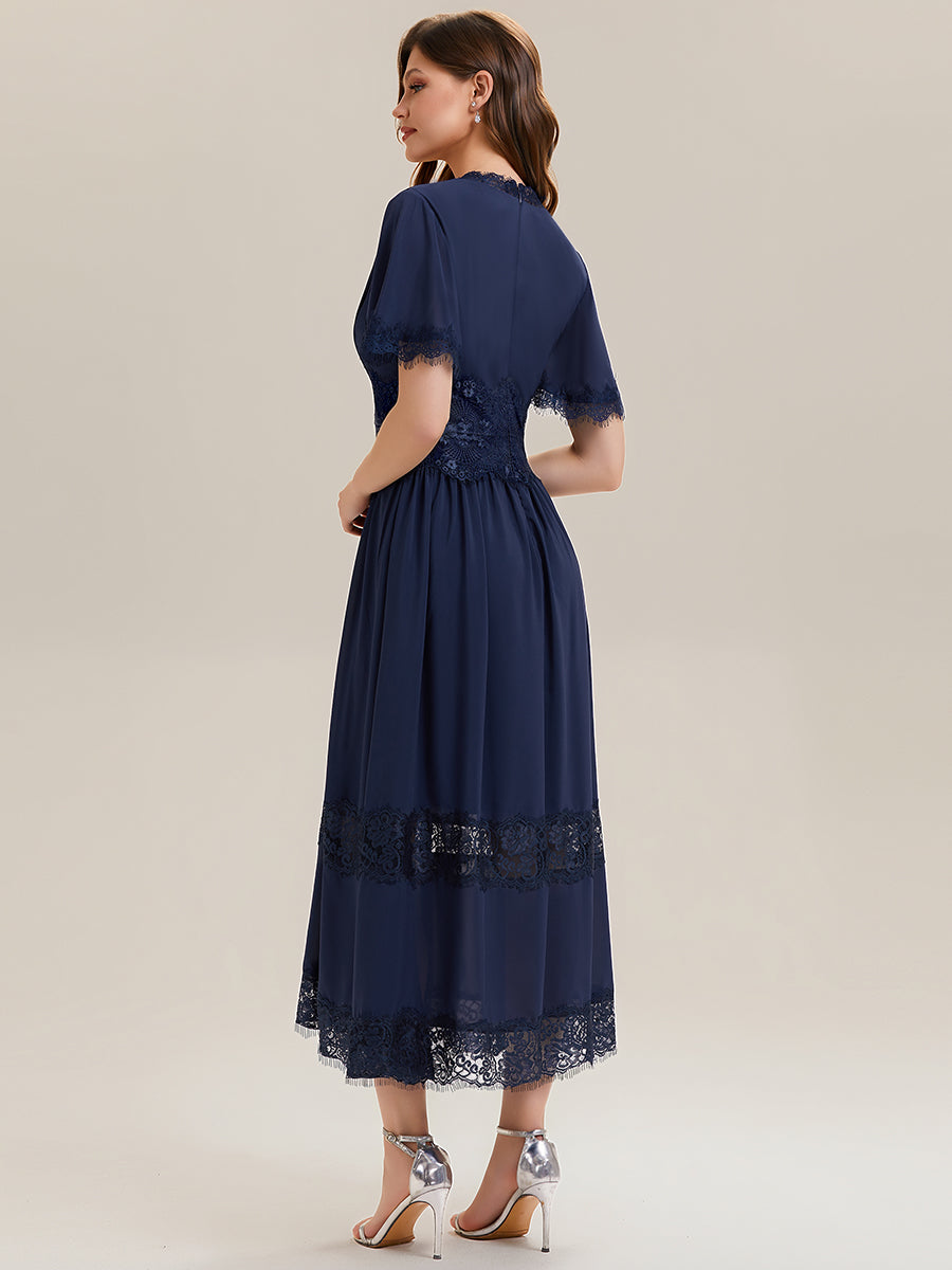 Cut-Out Detail Chiffon Ruffle Sleeve Wedding Guest Dress