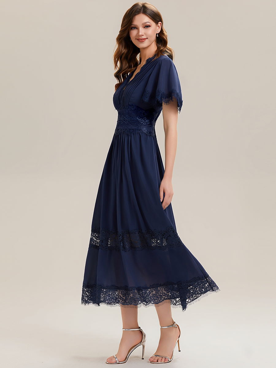 Cut-Out Detail Chiffon Ruffle Sleeve Wedding Guest Dress