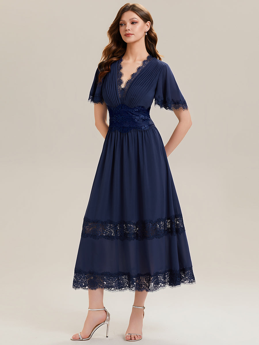 Cut-Out Detail Chiffon Ruffle Sleeve Wedding Guest Dress