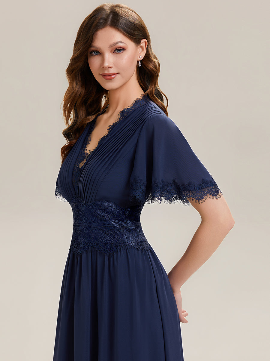 Cut-Out Detail Chiffon Ruffle Sleeve Wedding Guest Dress