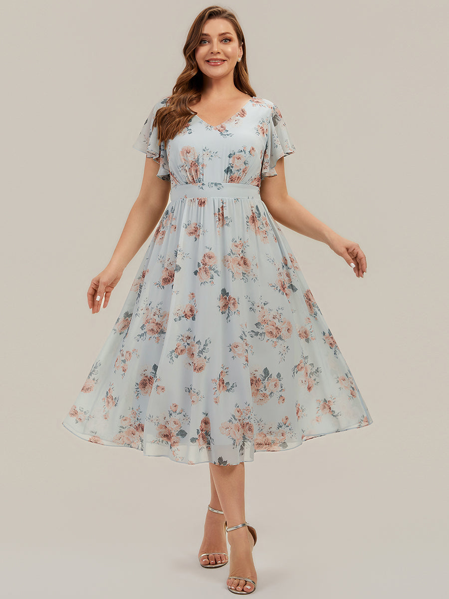 Chiffon Ruffle Sleeve A-Line Wedding Guest Dress